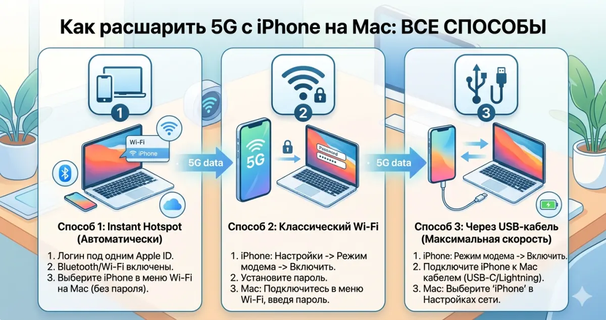 Как расшарить 5G с iPhone на Mac: все способы