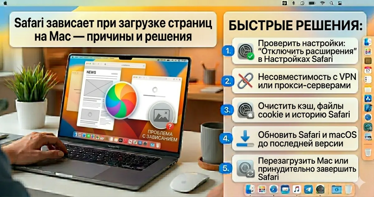 Safari зависает при загрузке страниц на Mac - причины и решения