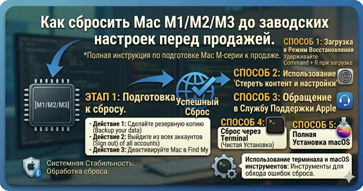 Как сбросить Mac M1/M2/M3 до заводских настроек перед продажей