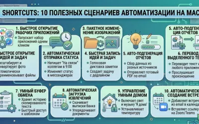 Shortcuts: 10 полезных сценариев автоматизации на Mac