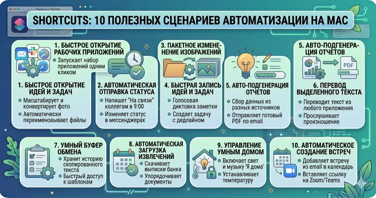 Shortcuts: 10 полезных сценариев автоматизации на Mac