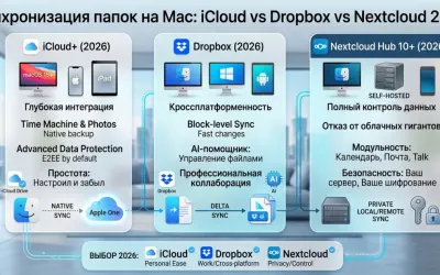 Синхронизация папок: iCloud vs Dropbox vs Nextcloud 2026
