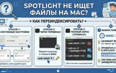 Spotlight не ищет файлы на Mac - как переиндексировать