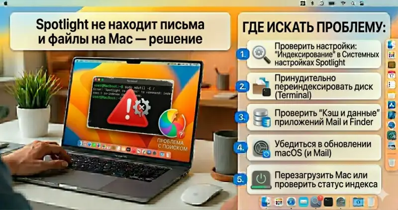Spotlight не находит письма и файлы на Mac - решение