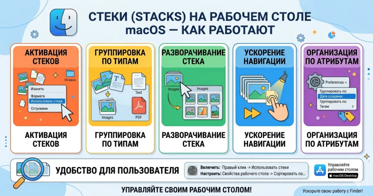 Стеки (Stacks) на рабочем столе macOS - как работают