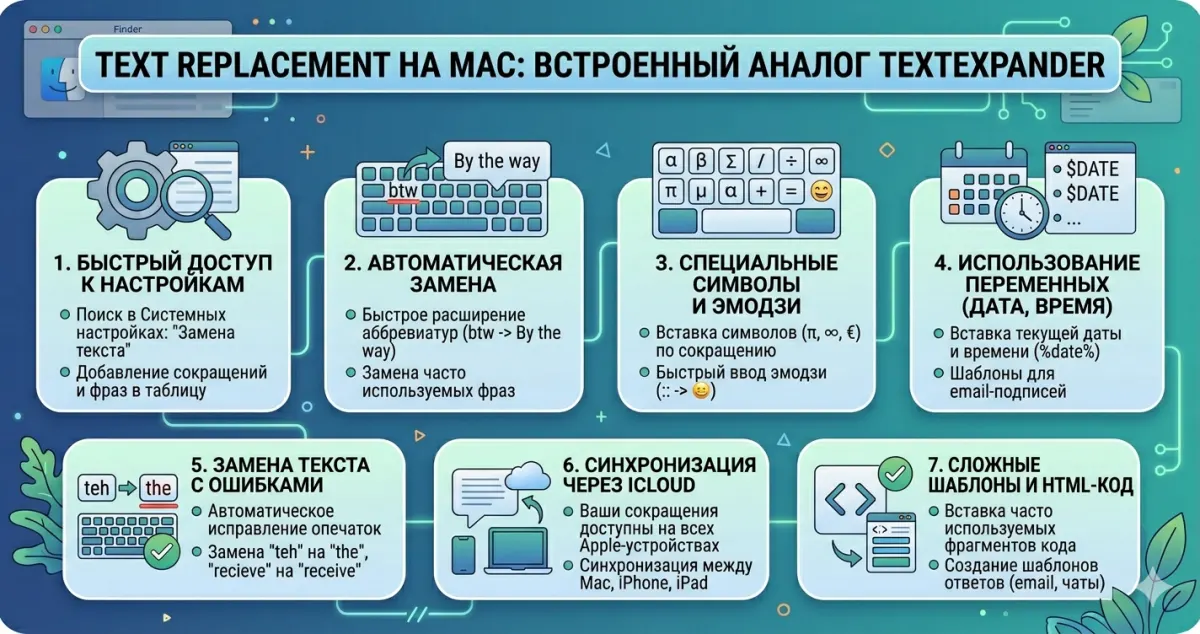 Text Replacement на Mac: встроенный аналог TextExpander