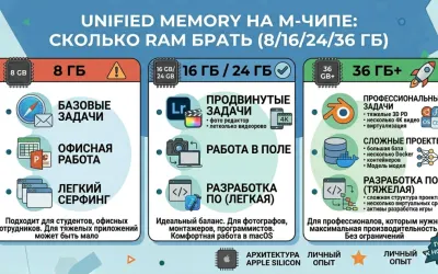 Unified Memory на M-чипе: сколько RAM брать (8/16/24/36 ГБ)