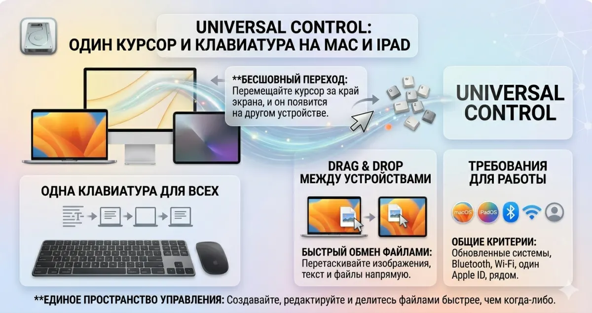 Universal Control: один курсор и клавиатура на Mac и iPad