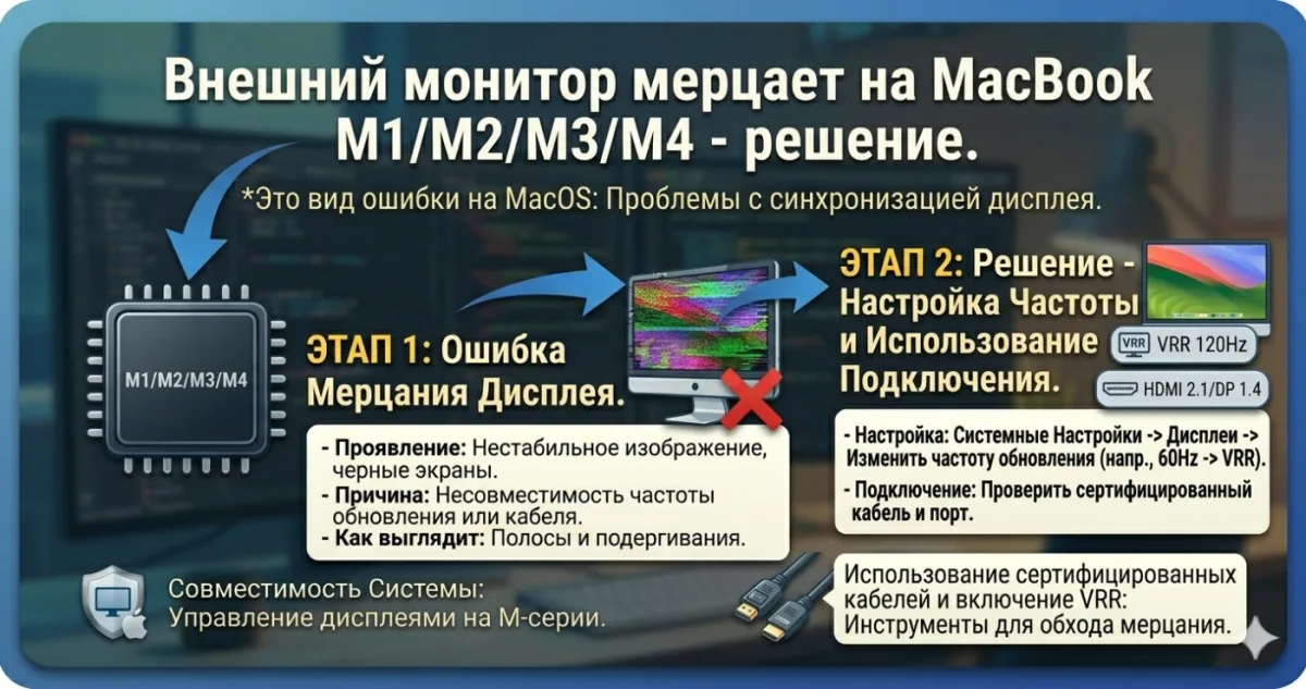 Внешний монитор мерцает на MacBook M1/M2 - решение