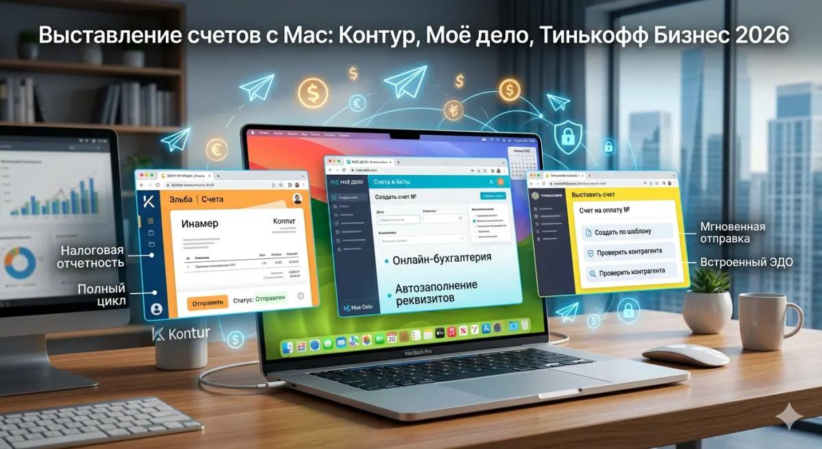 Выставление счетов с Mac: Контур, Моё дело, Тинькофф Бизнес 2026