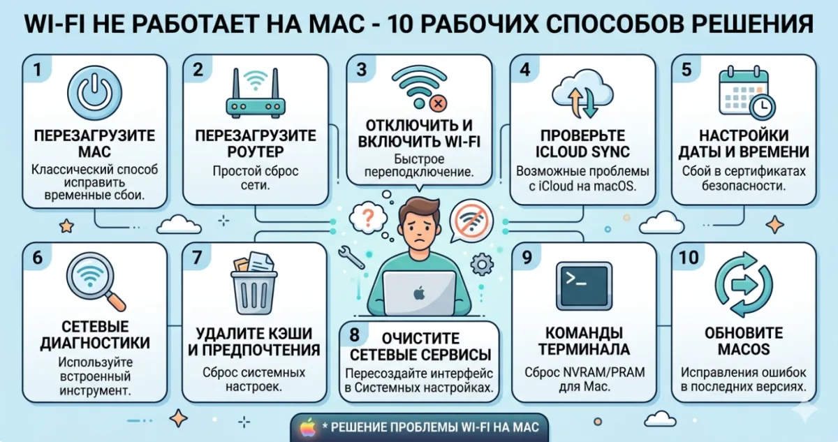 Wi-Fi не работает на Mac - 10 рабочих способов решения
