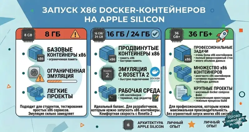 Запуск x86 Docker-контейнеров на Apple Silicon