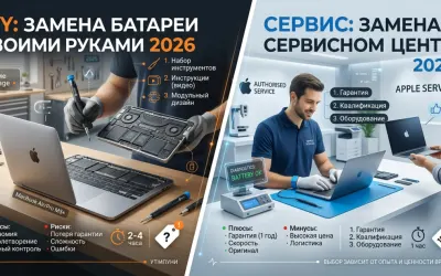Замена батареи MacBook: DIY vs сервис 2026