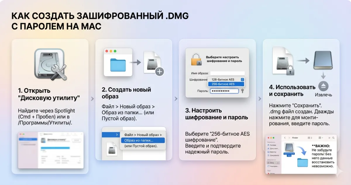 Как создать зашифрованный .dmg с паролем на Mac