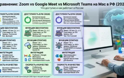 Zoom vs Google Meet vs Microsoft Teams на Mac: что доступно в РФ 2026